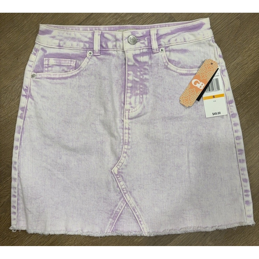 GB Girls Youth Skirt Lavender Denim Zip Button Pockets Fringe Hem Size Small